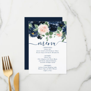 Chic Blooms   Navy Blue and Blush Pink Rose Floral Menu