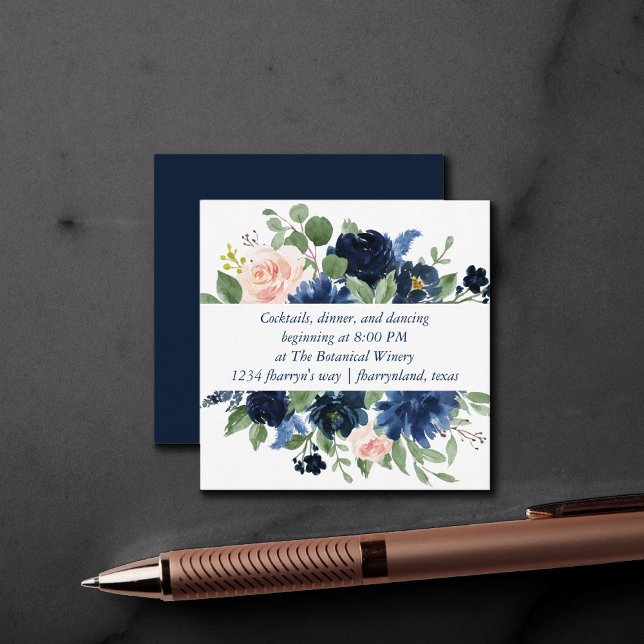 Chic Blooms | Navy Blue and Blush Reception Detail Enclosure Card (Creator Uploaded)