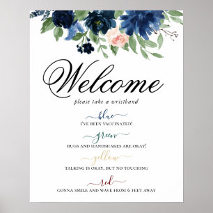 Chic Blooms   Navy Blush Floral Social Distancing Poster