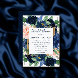 Chic Blooms   Romantic Blush and Navy Rose Shower Invitation