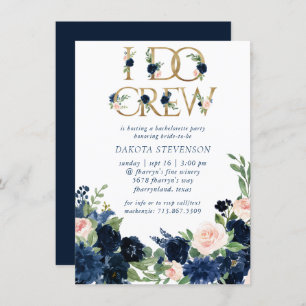 Chic Blooms   Romantic Navy and Blush I Do Crew Invitation
