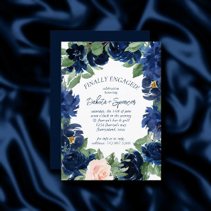 Chic Blooms Romantic Navy Wreath Engagement Invitation