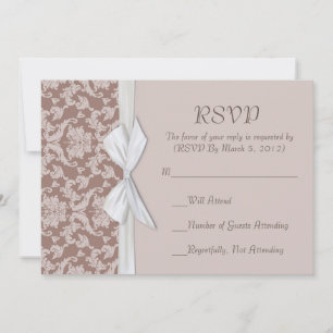 Chic Blossom Brown Damask RSVP card