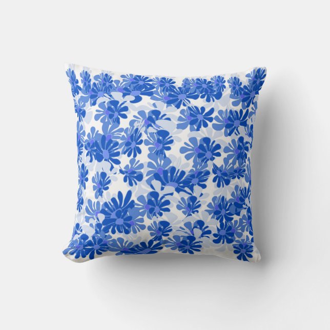 Chic Blossoms: Vibrant Blue Cushion (Front)