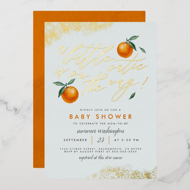 Chic Blue A Little Cutie Orange Baby Shower (Front/Back)