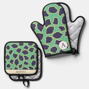 Chic Blue Abstract Artsy Modern Custom Oven Mitt & Pot Holder Set