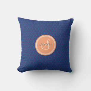 Chic blue abstract geometric pattern monogram cushion