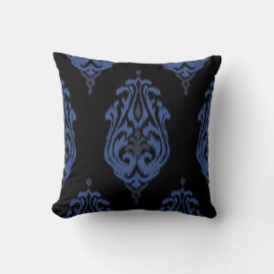 Chic blue and black damask tribal ikat print cushion