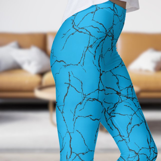 Chic Blue and Black Fracture Pattern Leggings (Chic Blue and Black Fracture Pattern Leggings)
