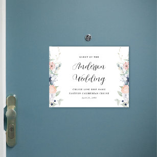 Chic Blue and Coral Floral Wedding Cruise Magnet