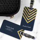 Chic Blue and Faux Gold Geometric Luggage Tag<br><div class="desc">Travel in style with this chic blue luggage tag featuring a faux gold geometric design. Also available in red, black and green in my store -> www.zazzle.com/RosewoodandCitrus?rf=238364477188679314 Personalise this tag with your information and for more options such as to change the font and it's size click the "Customise it" button....</div>