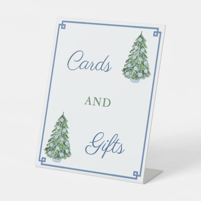 Chic Blue And Green Holidays Wedding Cards & Gifts Pedestal Sign (Front)