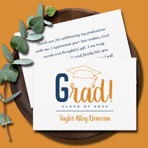 Chic Blue and Light Orange Grad Cap Graduation Card