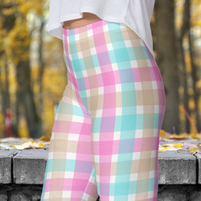 Chic Blue and Pink Check Pattern Leggings (Chic Blue and Pink Check Pattern Leggings)