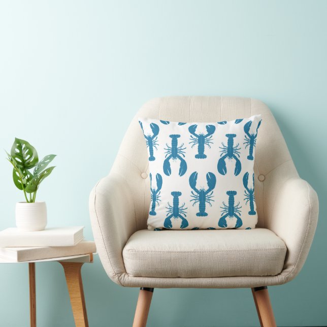 Chic Blue and White Coastal Lobster Patterned Cushion (Chair)