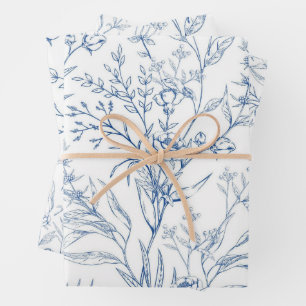 Chic Blue and White Floral Pattern  Wrapping Paper Sheet