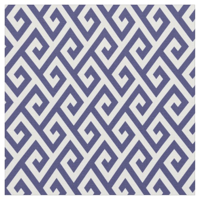 Chic blue and white greek key geometric pattern fabric (Close Up)