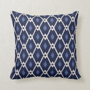 Chic blue and white ikat diamond pattern cushion