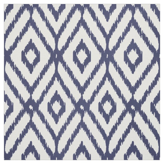 Chic blue and white ikat tribal diamond pattern fabric (Swatch)