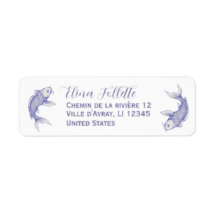 Chic blue and white Koi fish return address Label