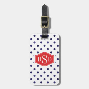 Chic blue and white polka dots patterns monogram luggage tag