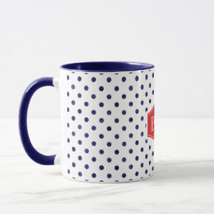Chic blue and white polka dots patterns monogram mug