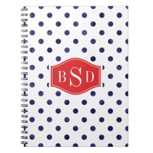 Chic blue and white polka dots patterns monogram notebook
