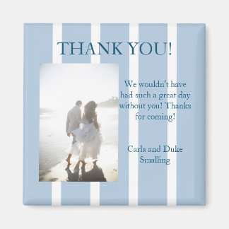 Chic Blue and White Stripe Thank You Favour Magnet