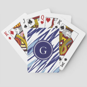 Chic blue and white watercolor ikat pattern playing cards