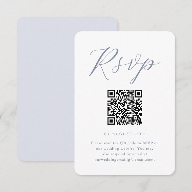 Chic Blue and White Wedding RSVP with QR Code Card (Front/Back)