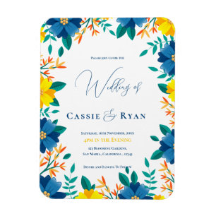 Chic Blue and Yellow Floral Wedding Invitation Magnet