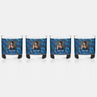 Chic Blue Anemone Fifty Birthday Contemporary Whiskey Glass
