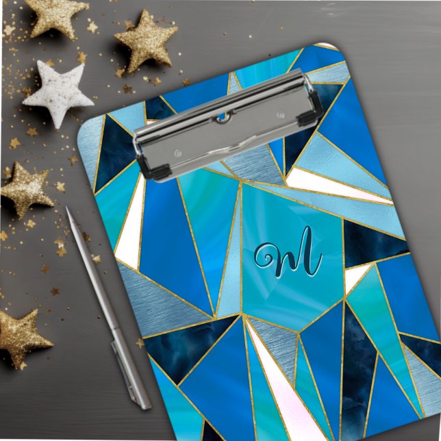 Chic blue aqua teal abstract geometric clipboard (Creator Uploaded)