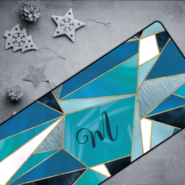 Chic blue aqua teal abstract geometric desk mat (Creator Uploaded)