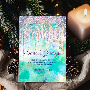 Chic blue aqua unicorn drips glitter Christmas