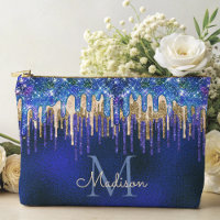 Chic blue aqua unicorn gold glitter drips monogram