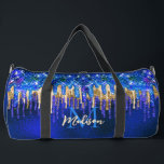 Chic blue aqua unicorn gold glitter drips monogram duffle bag<br><div class="desc">Chic blue aqua unicorn and gold dripping glitter monogram Duffle Bag. To make it extra special, it is also monogrammed and personalised with name or initials or any text you like, click the "customise further" link and use the design tool to modify the design if you like. Beautiful, modern and...</div>