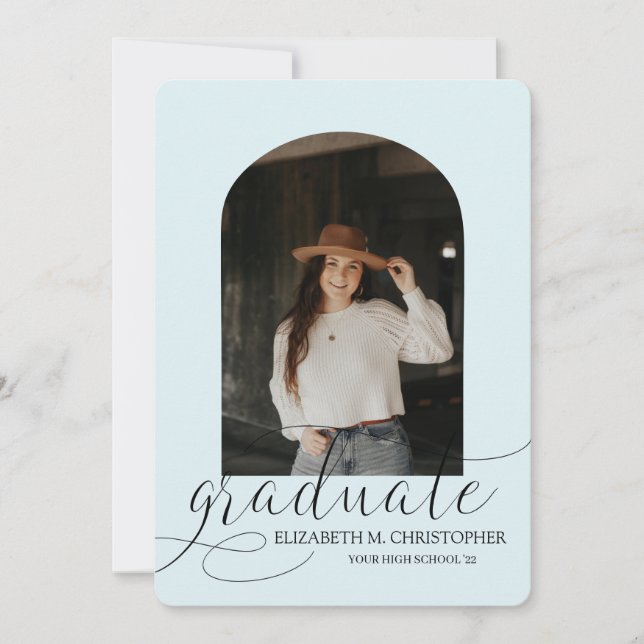 Chic Blue Arch 5 Photo Collage Graduation Announcement (Front)