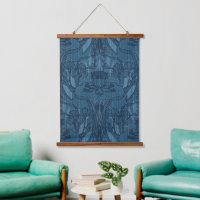Chic Blue Art Nouveau Iris Botanical Pattern