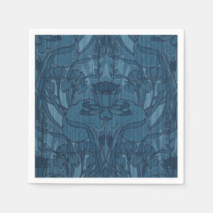 Chic Blue Art Nouveau Iris Botanical Pattern Napkin