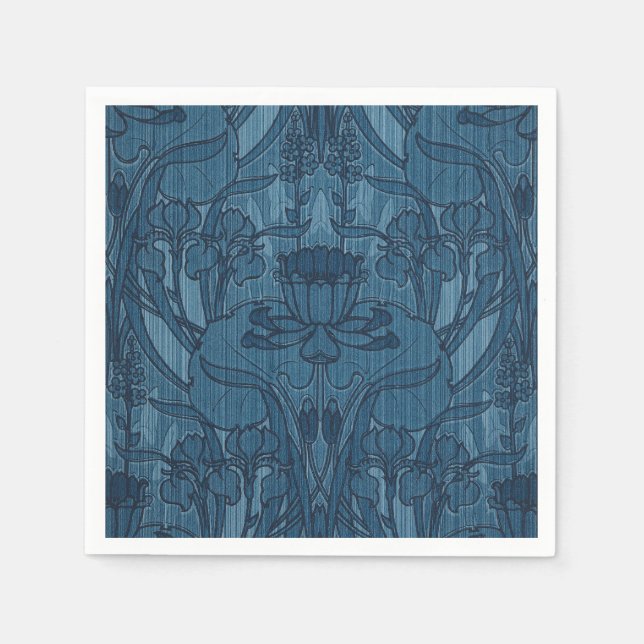 Chic Blue Art Nouveau Iris Botanical Pattern Napkin (Front)
