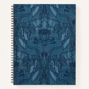 Chic Blue Art Nouveau Iris Botanical Pattern Notebook
