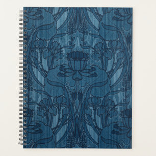 Chic Blue Art Nouveau Iris Botanical Pattern Planner