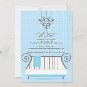 Chic Blue Baby Crib Boy Baby Shower Invitation