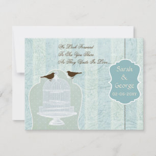 Chic blue bird cage, love birds RSVP Card