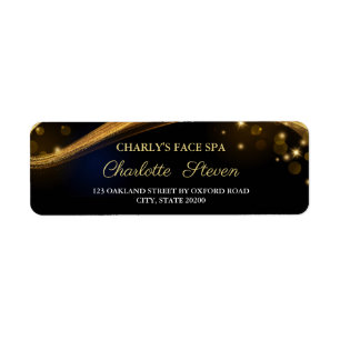 Chic Blue Black and Gold Sparkle Return Address  Label