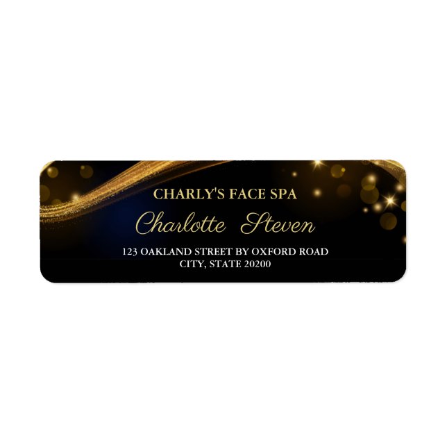 Chic Blue Black and Gold Sparkle Return Address  Label (Front)