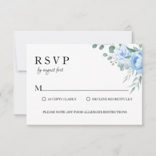 Chic blue botanical food allergy rsvp weddings card