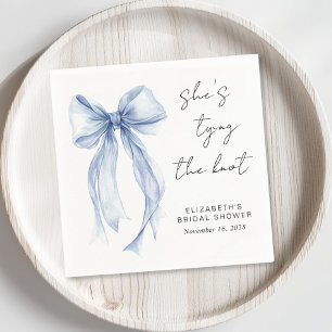 Chic Blue Bow Watercolor Bridal Shower Napkin