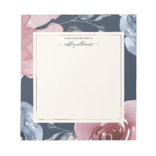 Chic Blue Burgundy Rose Dark Blue Personalised Notepad